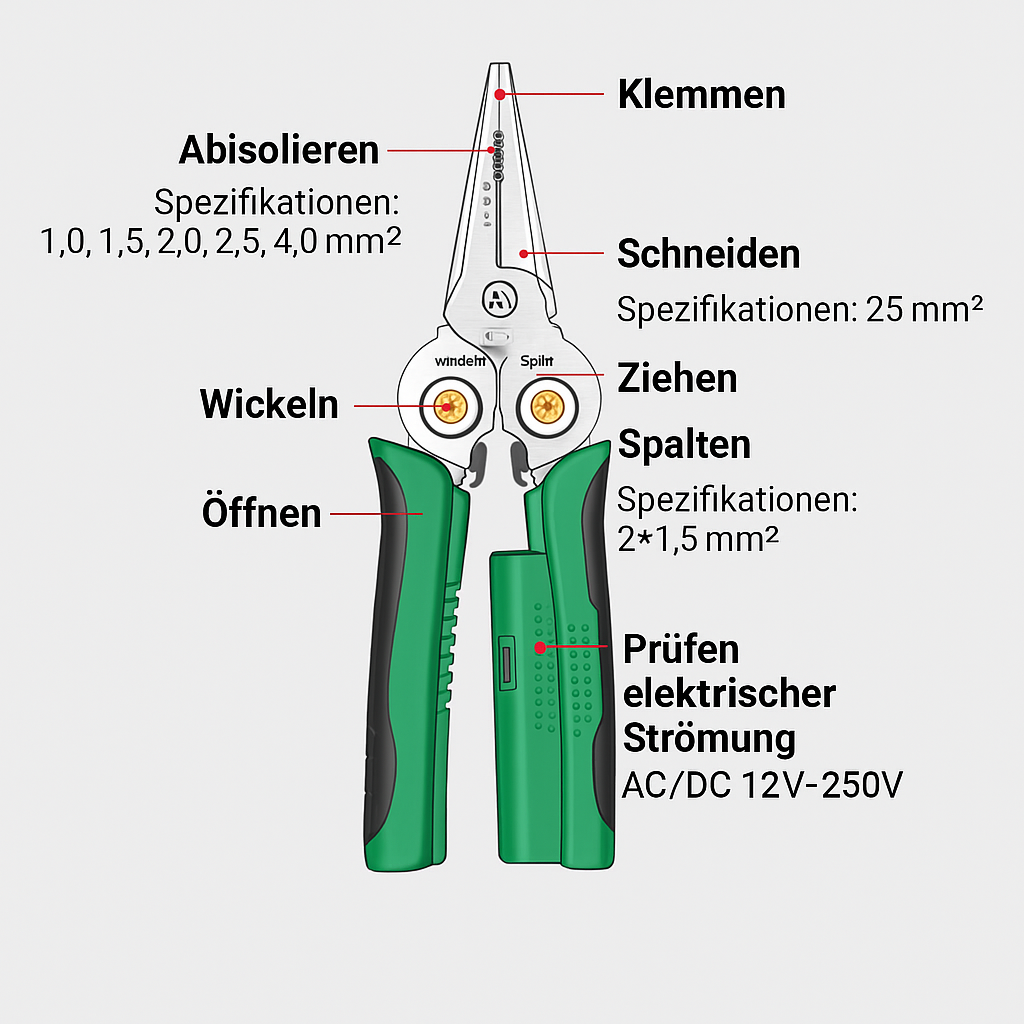 8-in-1-Multifunktions-Drahtabisolierschere mit elektrischem Test