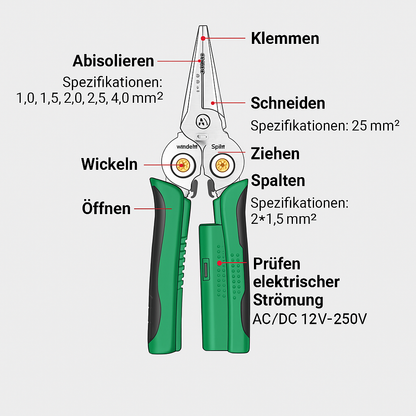 8-in-1-Multifunktions-Drahtabisolierschere mit elektrischem Test