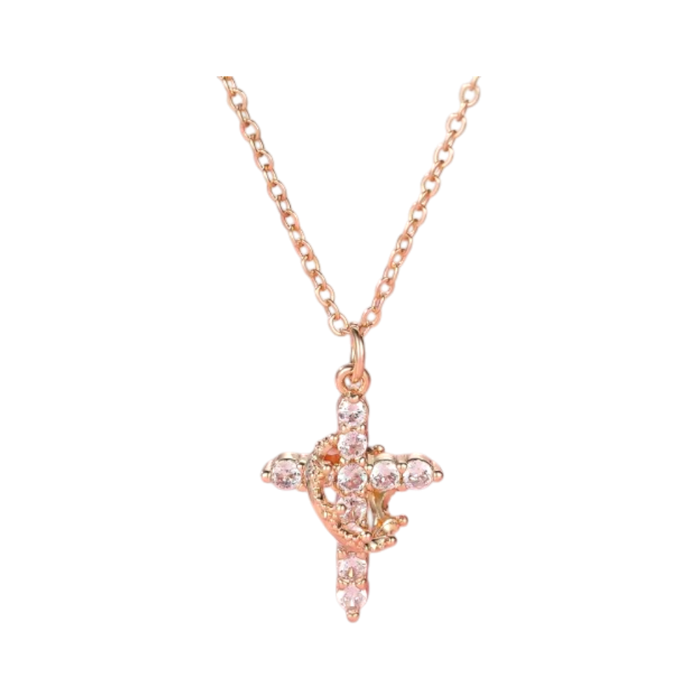 Halskette mit Kreuz- und Kronenanhänger